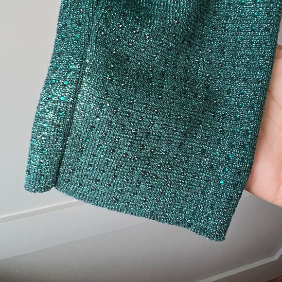 Twelfth Love Green Glittery Long Sleeve Scoop Neck Top Women Sz Medium Shimmer - Picture 6 of 13